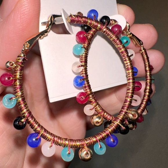 Designer earrings Rebecca Minkoff Moroccan beaded hoops - Picture 2 of 2